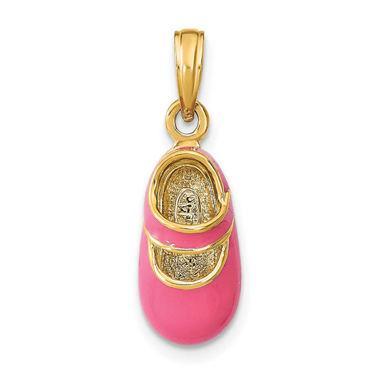 14k Yellow Gold w/ Pink Enamel 3-D Baby Shoe Charm