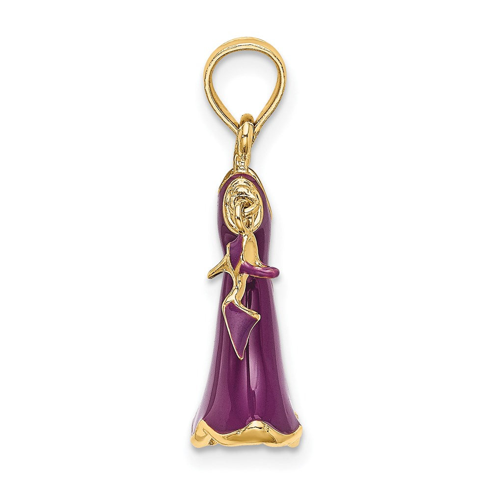 14k Yellow Gold 3-D Moveable Enamel Purple Dress w/Shoe Charm