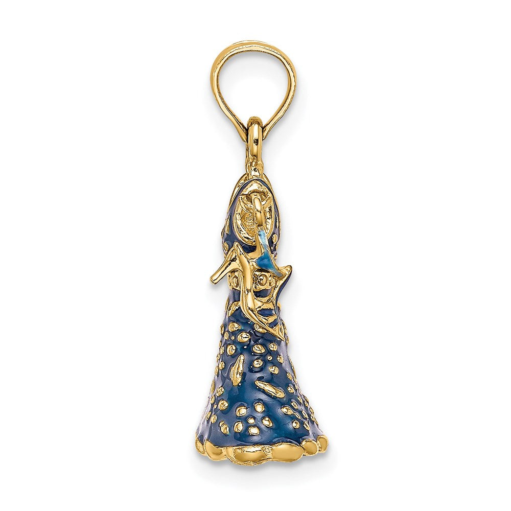 14k Yellow Gold 3-D Moveable Enamel Blue Floral Dress w/ Shoe Charm