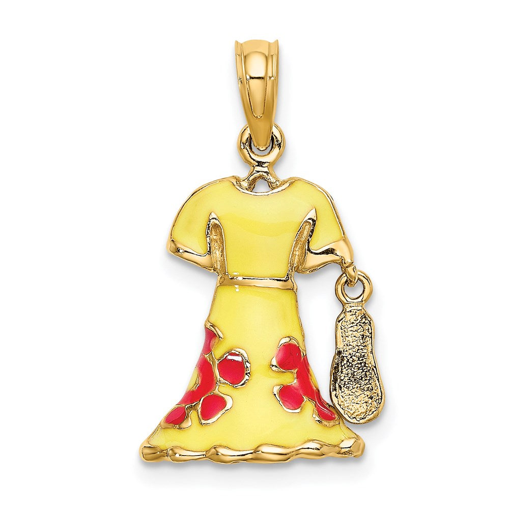 14k Yellow Gold 3-D Moveable Enamel Yellow Dress w/Flip-Flop Charm