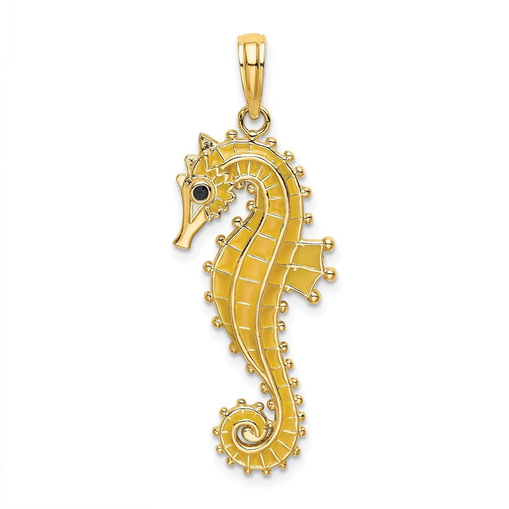 14k Yellow Gold 3-D Enamel Seahorse Charm