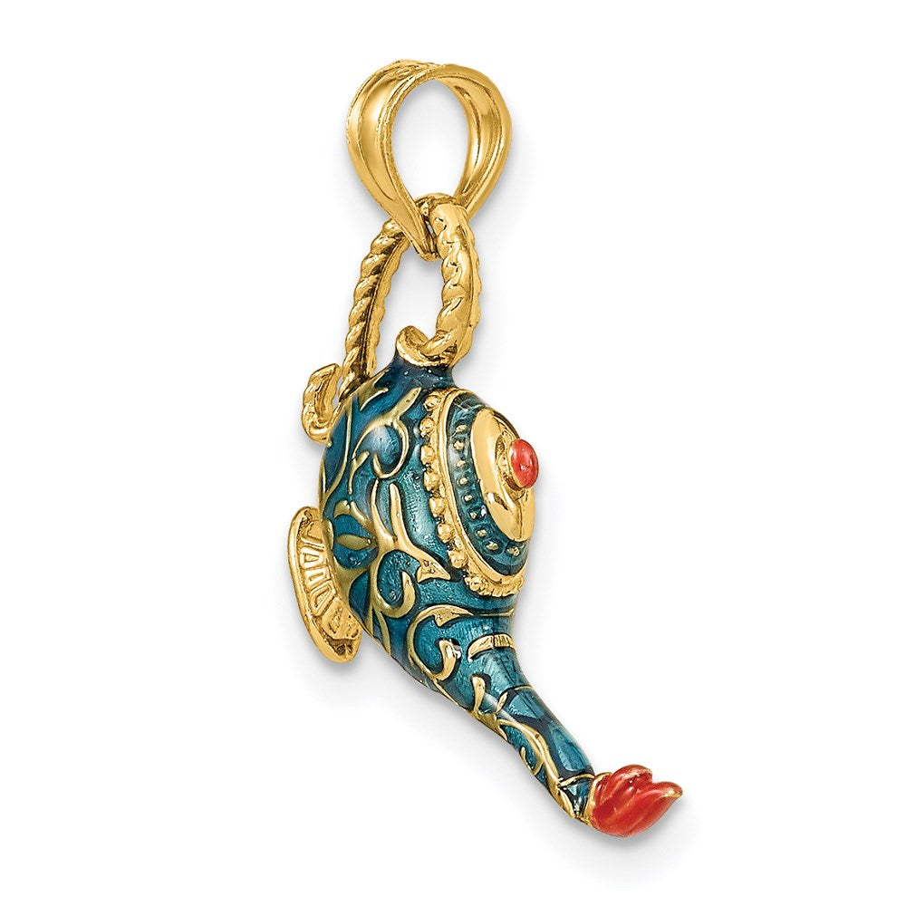 14k Yellow Gold w/ Enamel 3-D Textured Blue Genie Lamp Charm