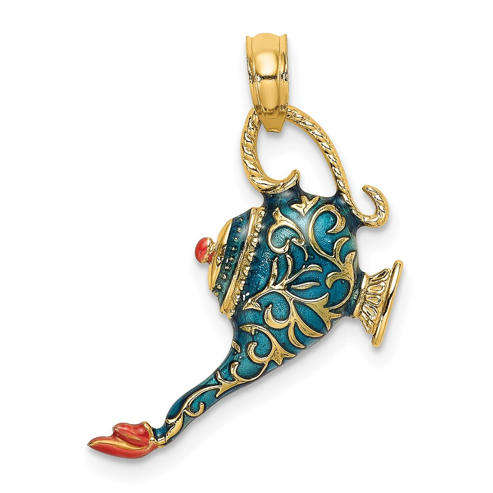 14k Yellow Gold w/ Enamel 3-D Textured Blue Genie Lamp Charm