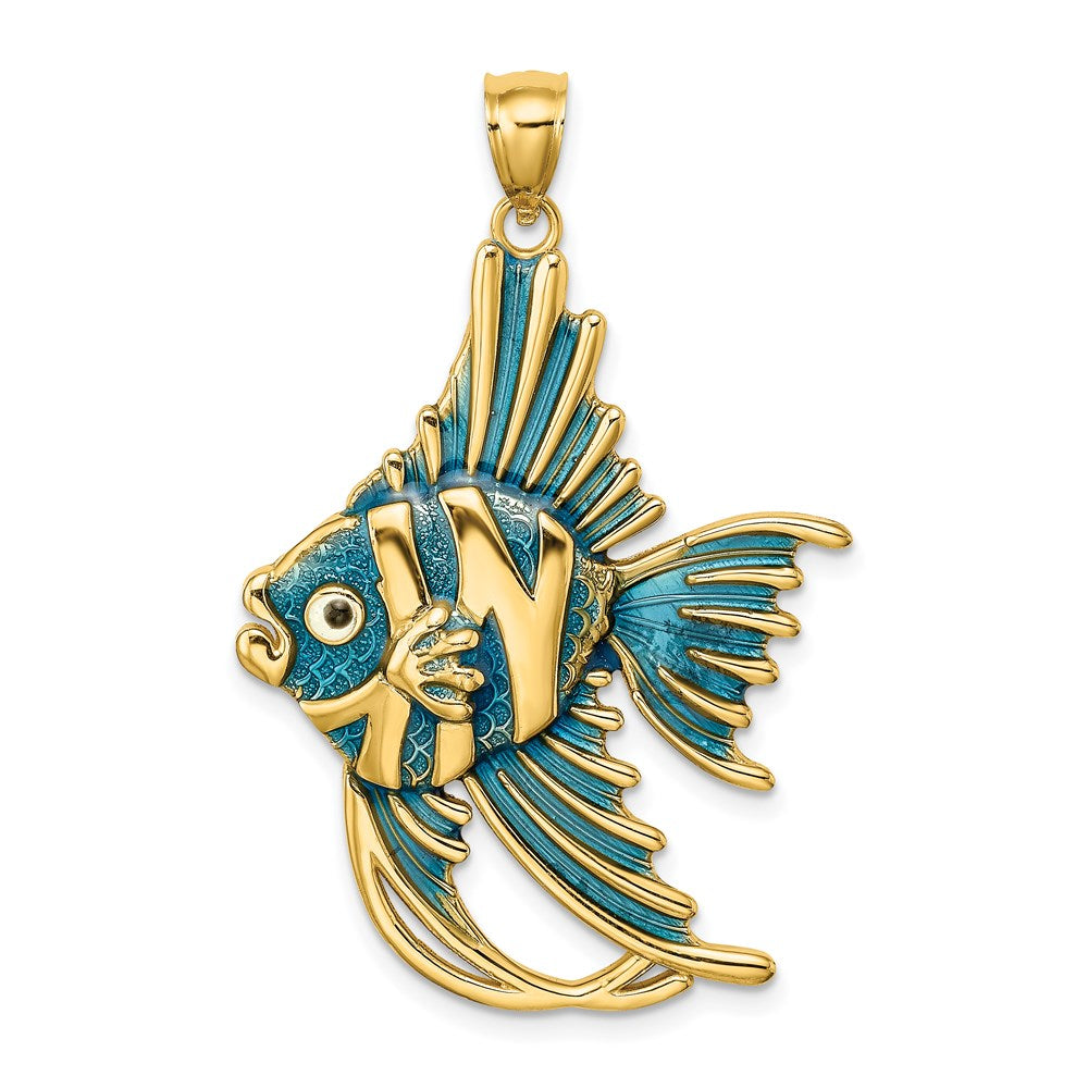 14k Yellow Gold w/ Blue Enamel ANGELFISH Charm