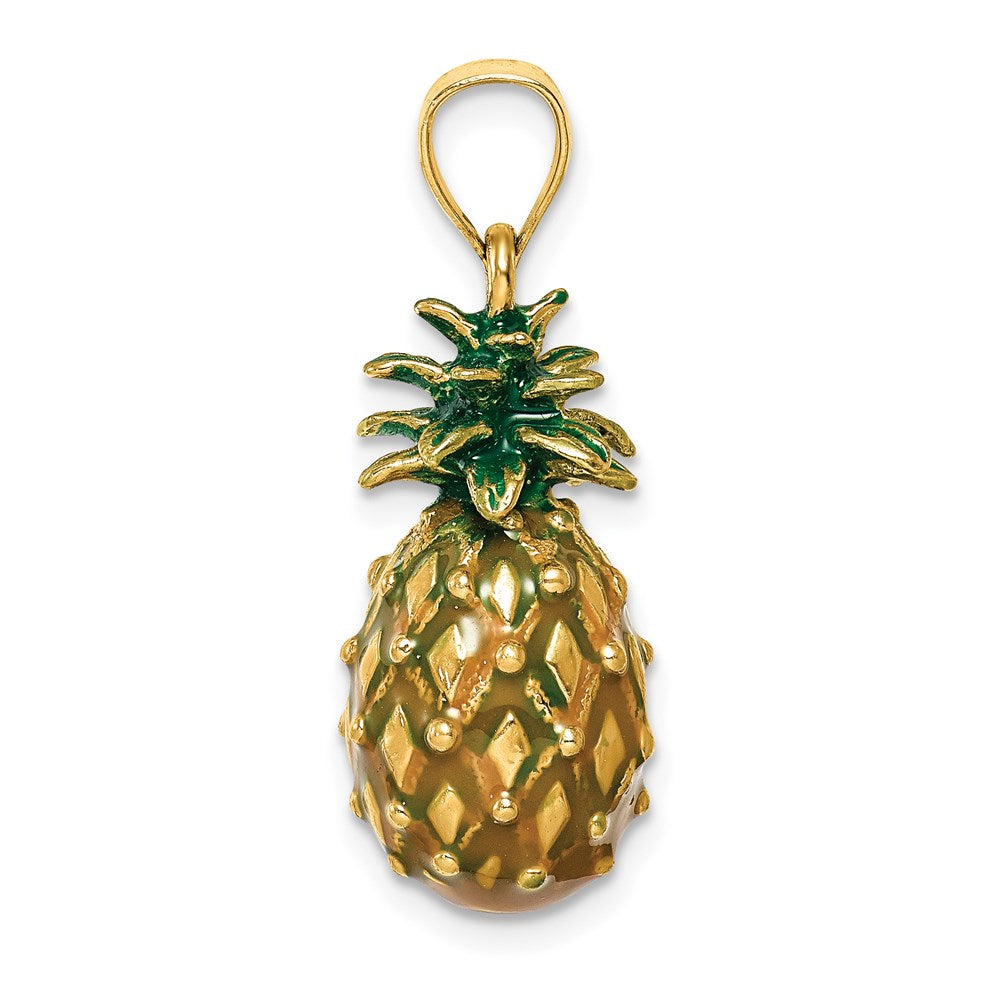 14k Yellow Gold Enamel and Polished 3-D Pineapple Charm