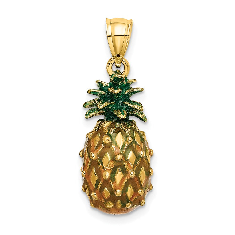 14k Yellow Gold Enamel and Polished 3-D Pineapple Charm