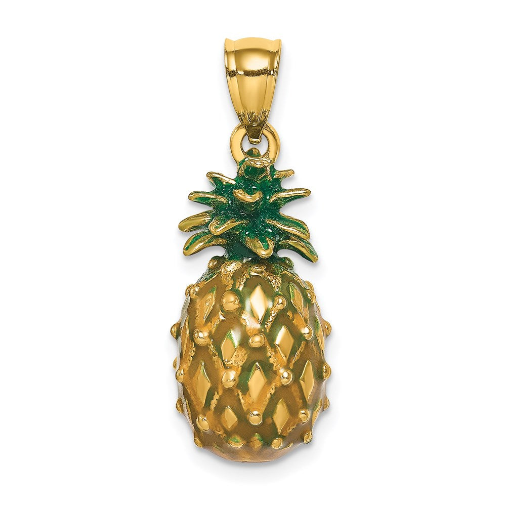 14k Yellow Gold Enamel and Polished 3-D Pineapple Charm