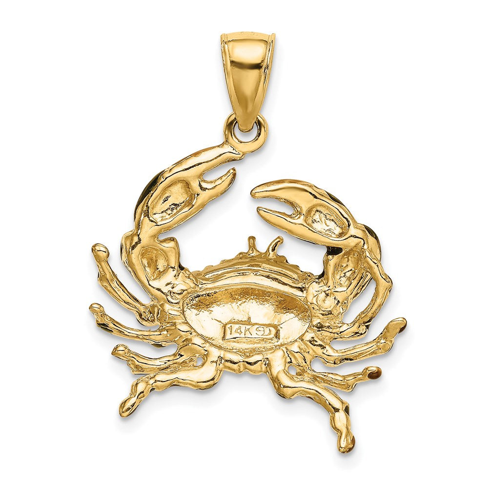 14k Yellow Gold Blue Enamel Stone Crab Charm