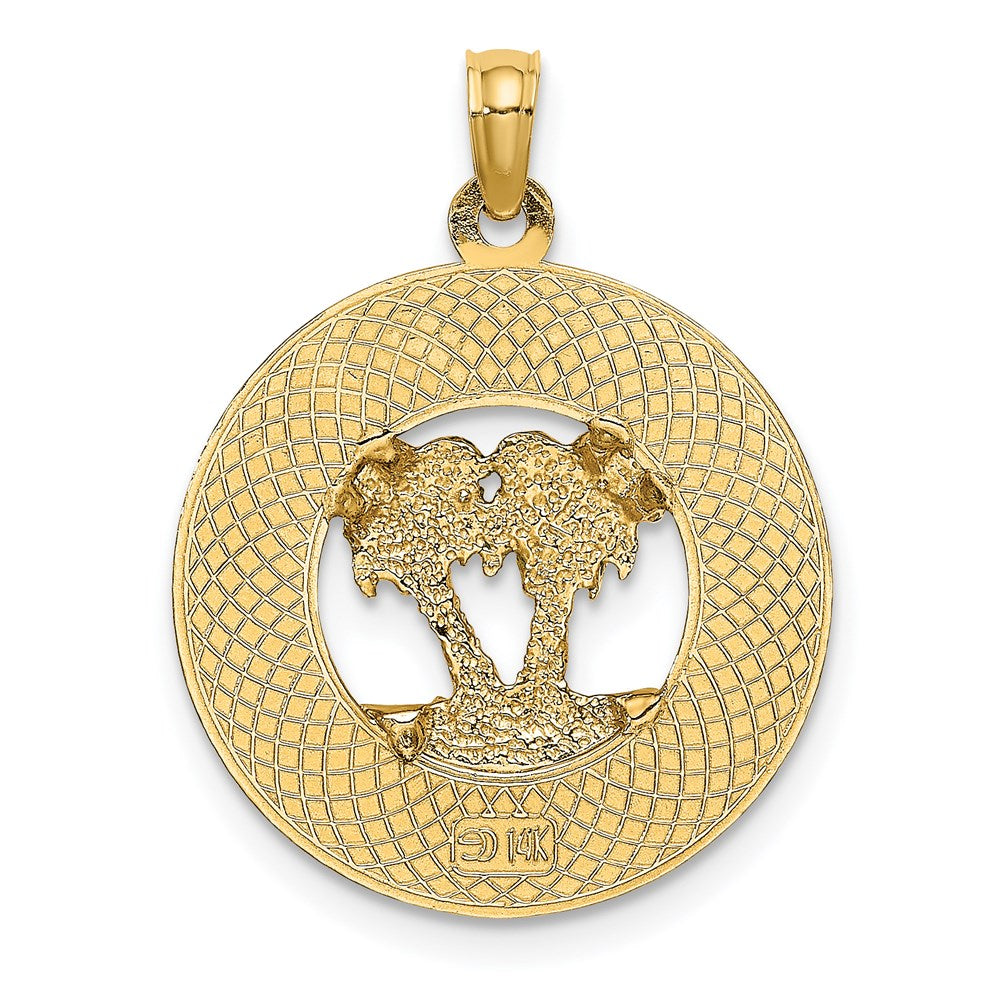 14k Yellow Gold SANIBEL Circle w/ Enameled Palm Tree Charm