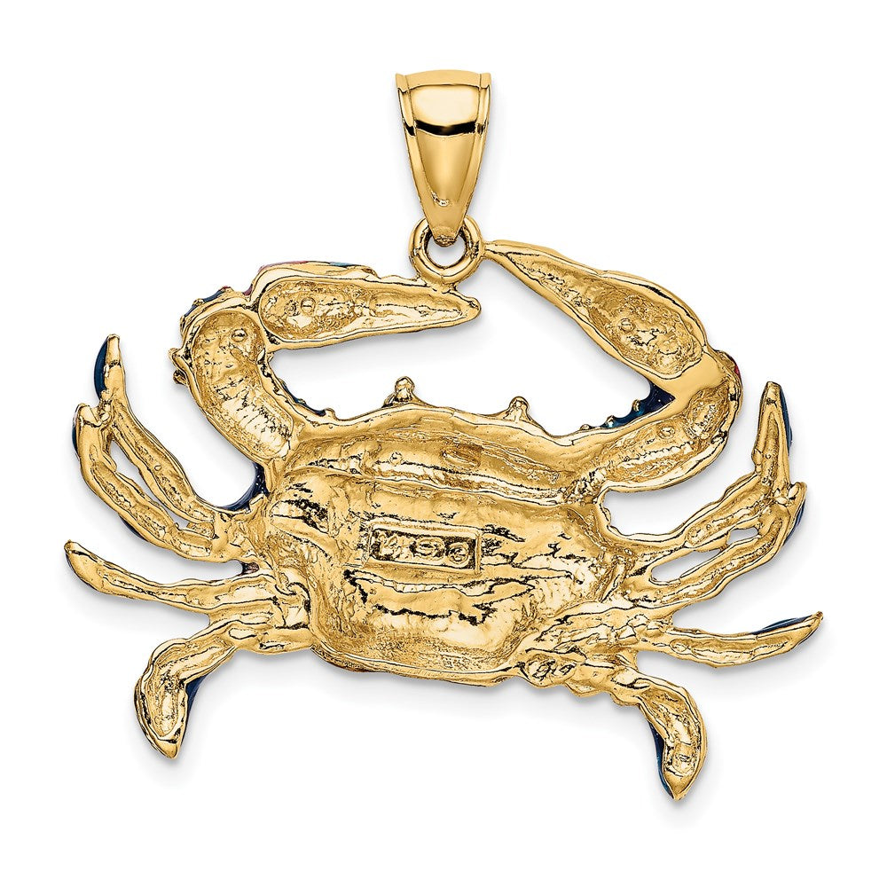 14k Yellow Gold Blue Enamel Crab Charm