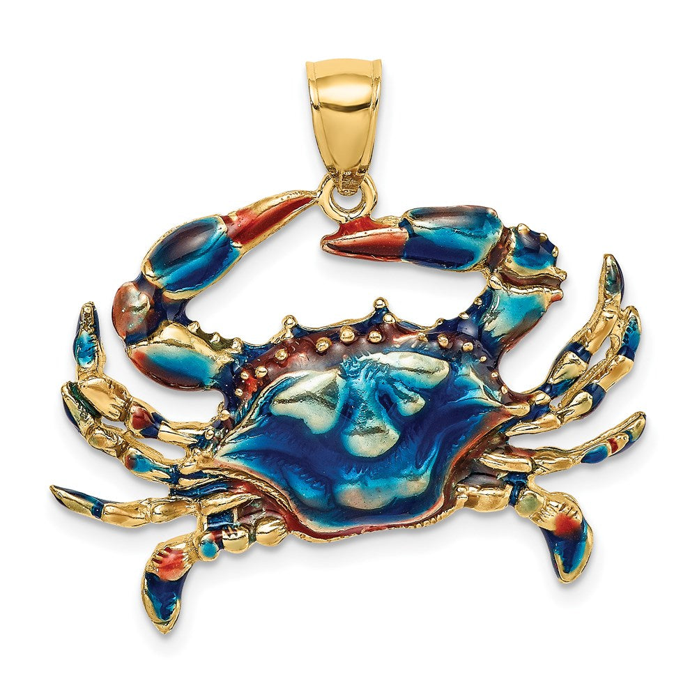 14k Yellow Gold Blue Enamel Crab Charm