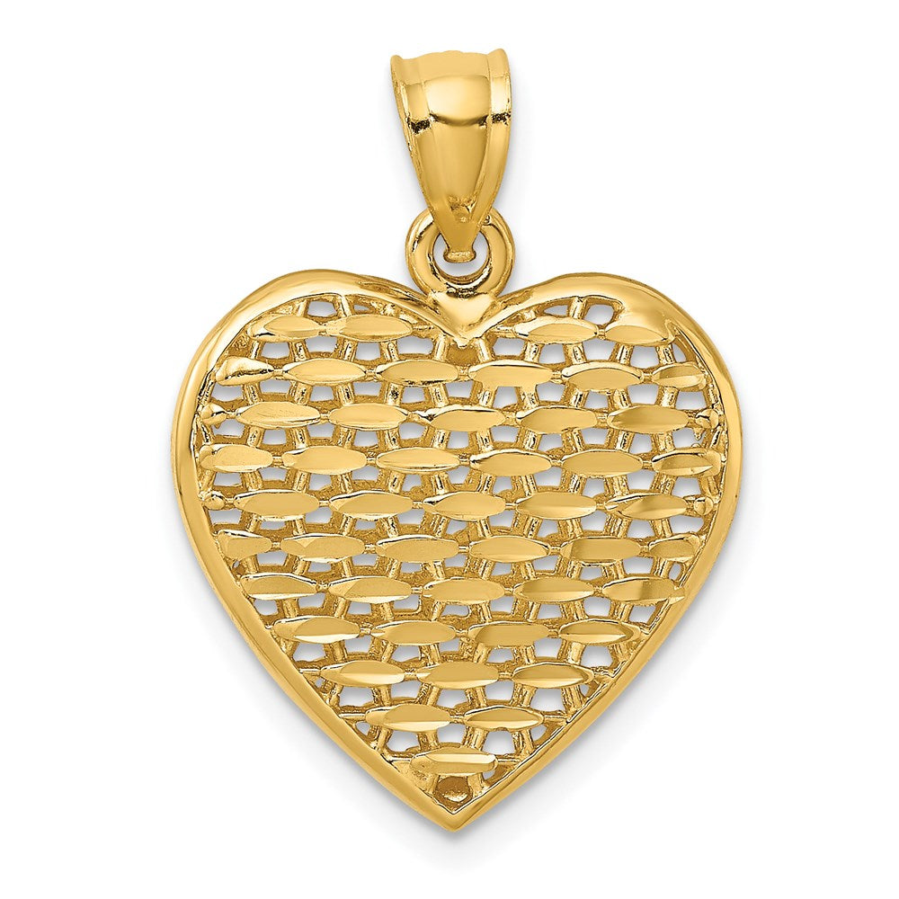 14k Yellow Gold 3-D Diamond-cut Puffed Heart Charm