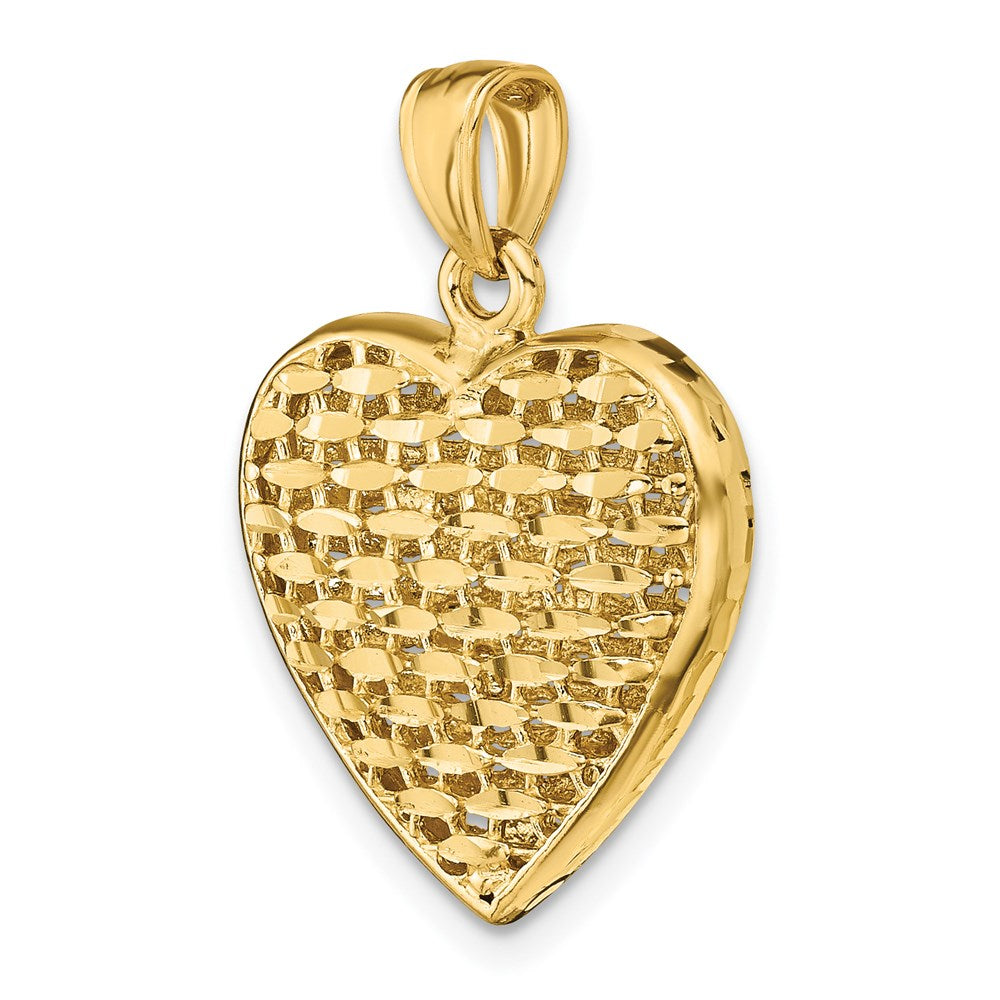 14k Yellow Gold 3-D Diamond-cut Puffed Heart Charm