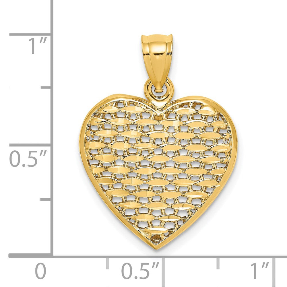 14k Yellow Gold 3-D Diamond-cut Puffed Heart Charm