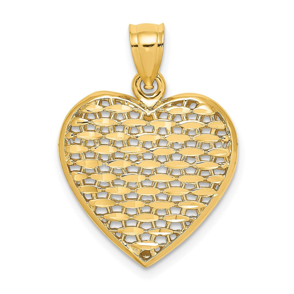 14k Yellow Gold 3-D Diamond-cut Puffed Heart Charm