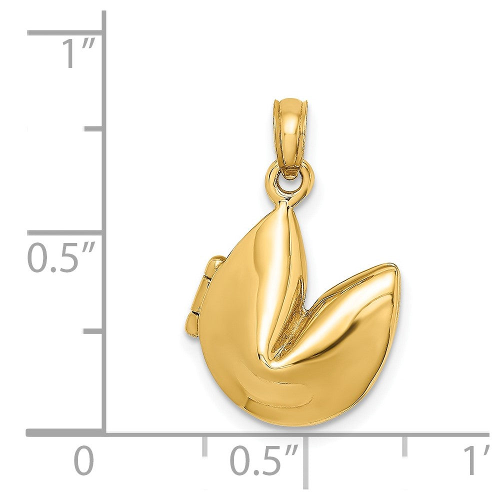 14k Yellow Gold 3-D Opens Fortune Cookie Charm