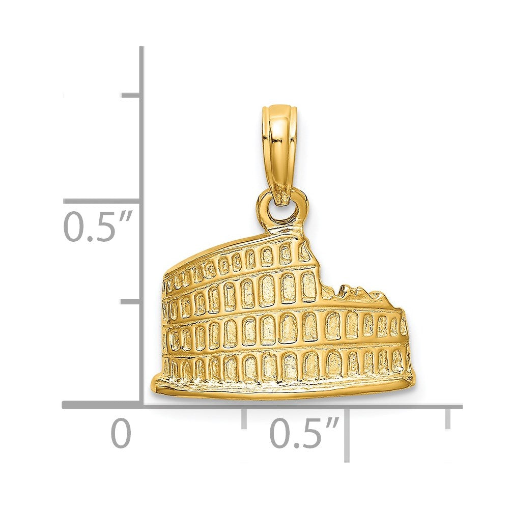 14k Yellow Gold Textured 2-D Coliseum Charm