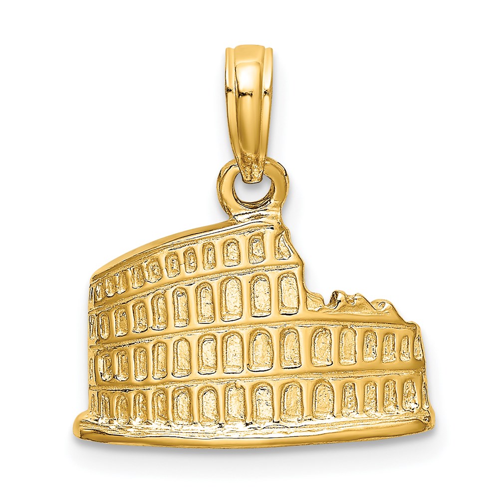 14k Yellow Gold Textured 2-D Coliseum Charm