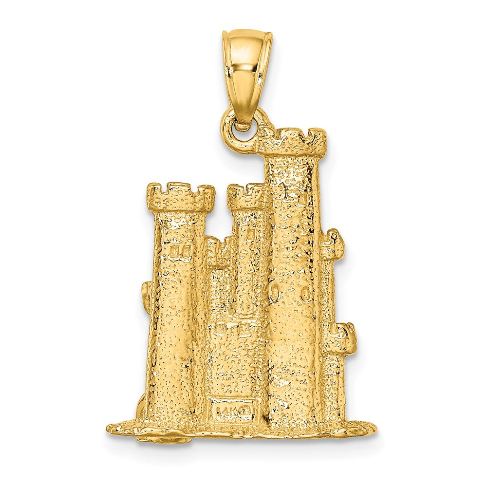 14k Yellow Gold 3-D Textured Sand Castle w/ Shovel Charm