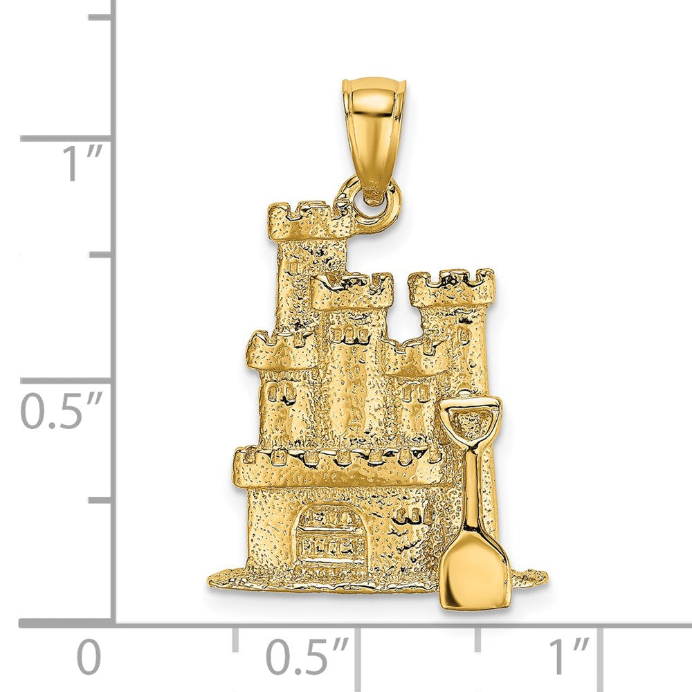 14k Yellow Gold 3-D Textured Sand Castle w/ Shovel Charm