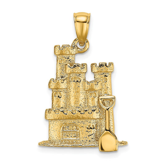 14k Yellow Gold 3-D Textured Sand Castle w/ Shovel Charm