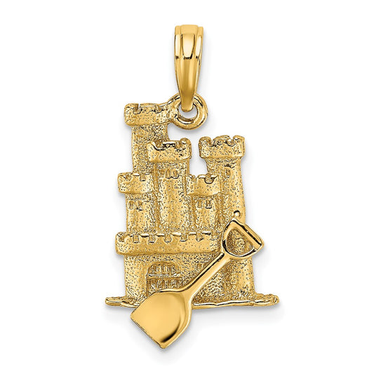 14k Yellow Gold 3-D Sand Castle w/ Shovel Charm