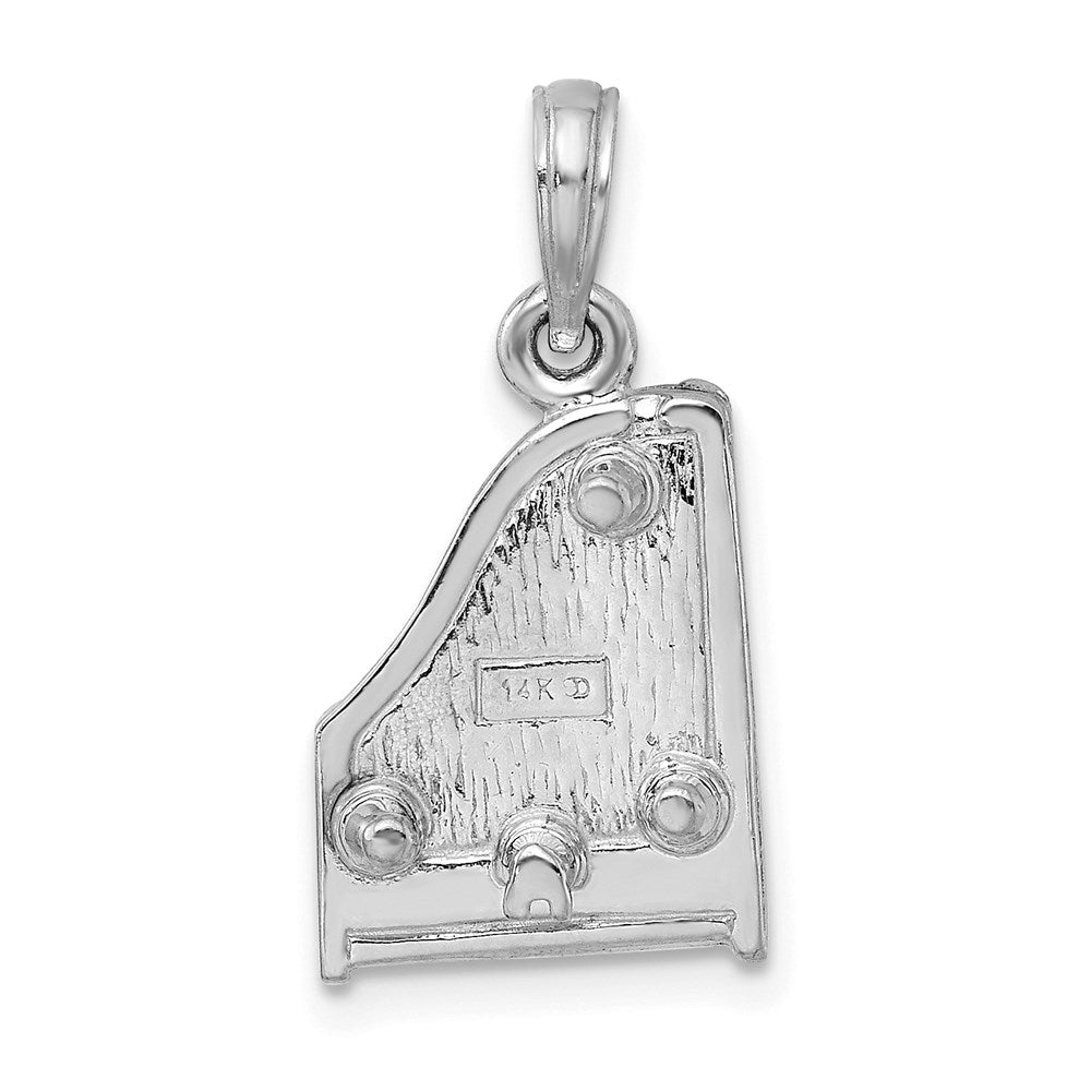 14k White Gold 3-D Top Opens Grand Piano Charm