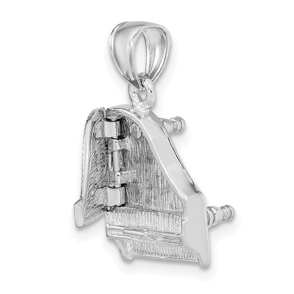 14k White Gold 3-D Top Opens Grand Piano Charm