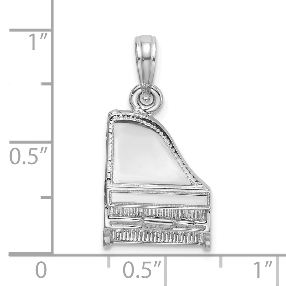 14k White Gold 3-D Top Opens Grand Piano Charm