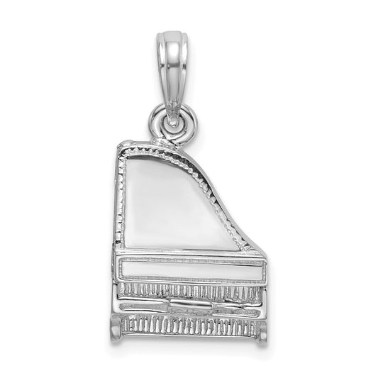 14k White Gold 3-D Top Opens Grand Piano Charm