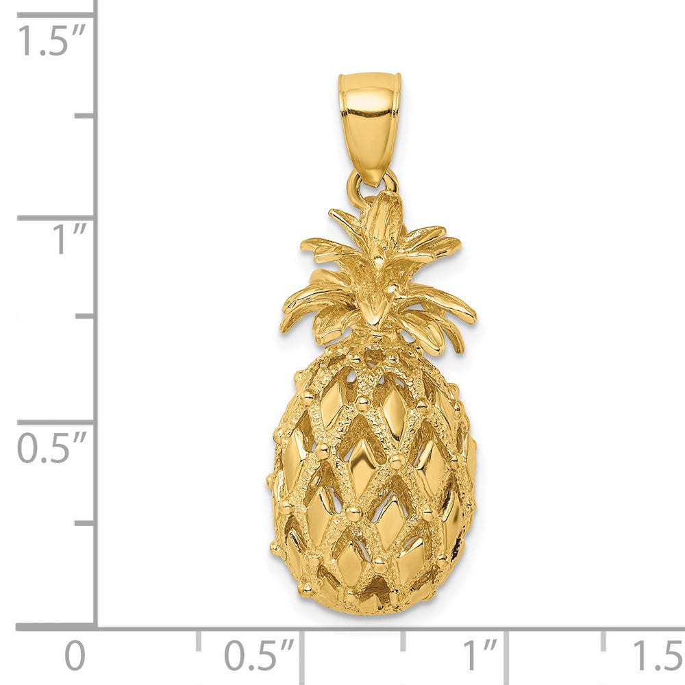 14k Yellow Gold 3-D Textured and Polished Pineapple Charm