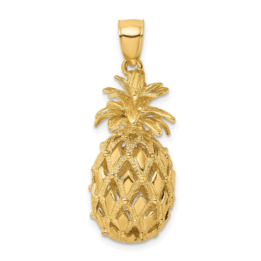 14k Yellow Gold 3-D Textured and Polished Pineapple Charm