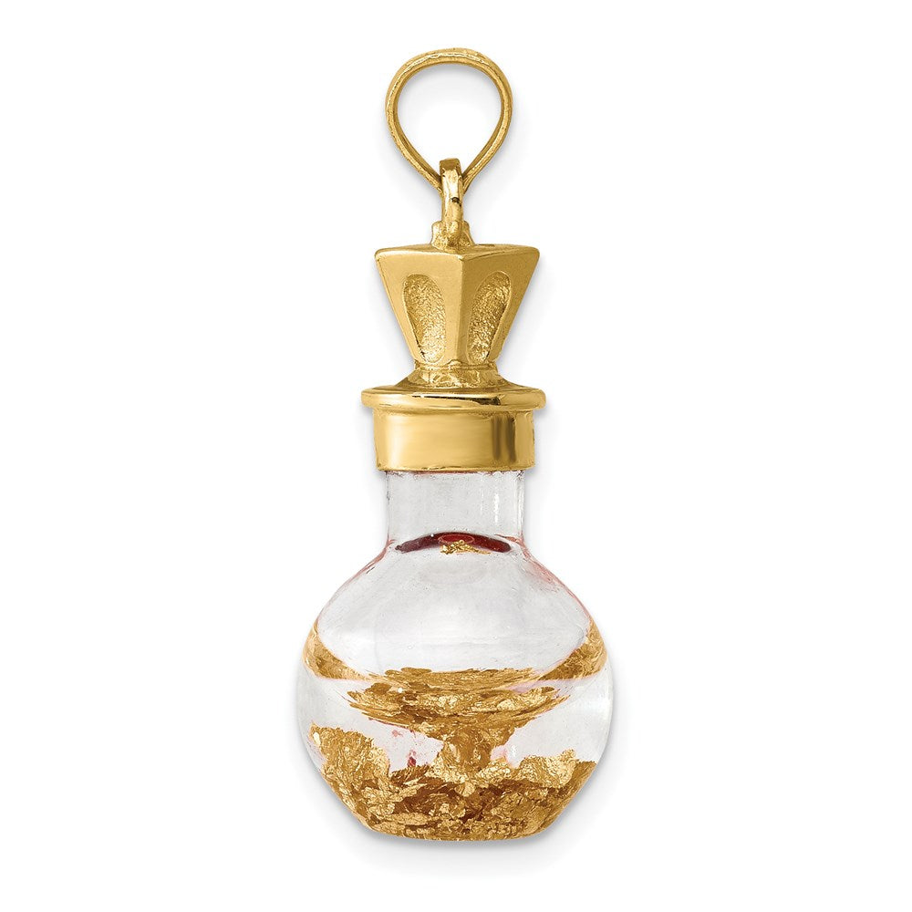 14k Yellow Gold 3-D Gold Leaf In Bottle Charm