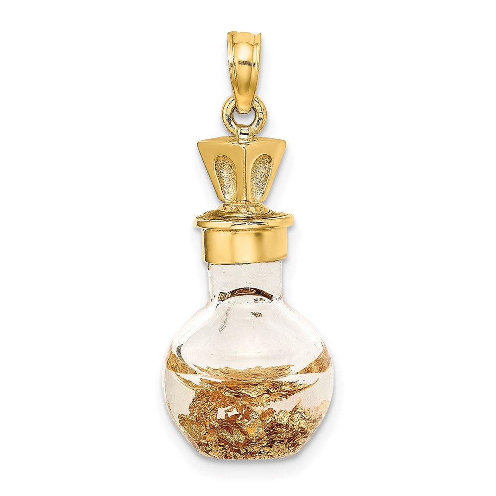 14k Yellow Gold 3-D Gold Leaf In Bottle Charm