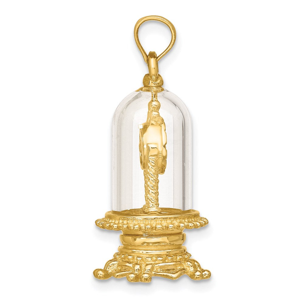 14k Yellow Gold w/ Enamel 3-D Moveable Clock In Glass Dome Charm