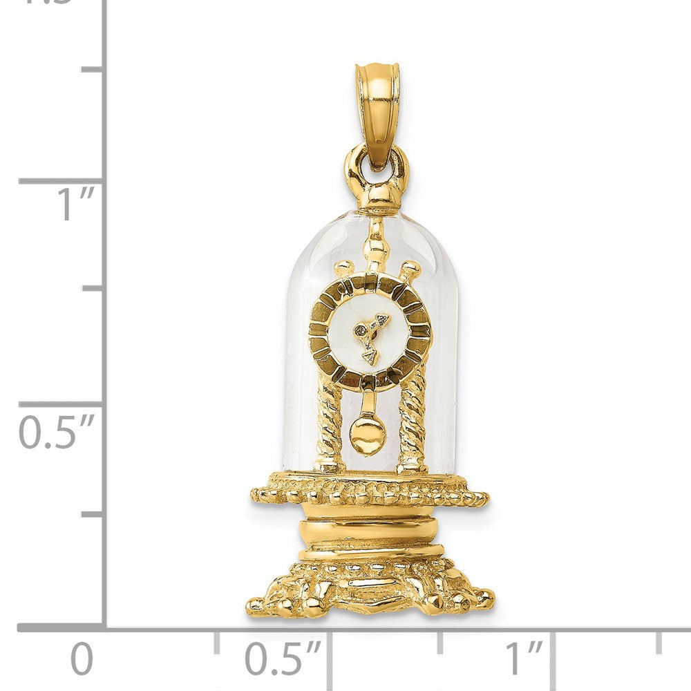 14k Yellow Gold w/ Enamel 3-D Moveable Clock In Glass Dome Charm