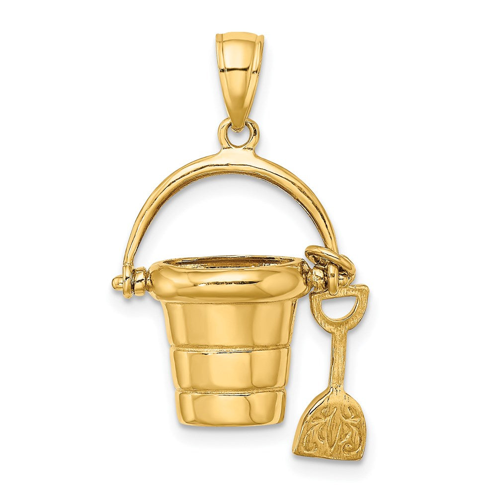 14k Yellow Gold 3-D Moveable Beach Bucket W/ Shovel Charm