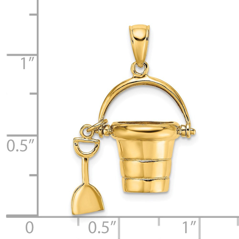 14k Yellow Gold 3-D Moveable Beach Bucket W/ Shovel Charm