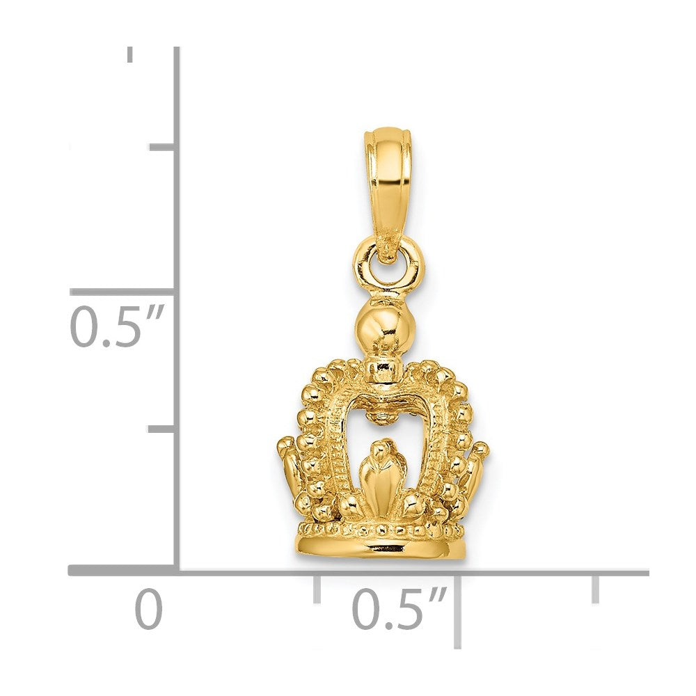 14k Yellow Gold 3-D Polished Crown Charm