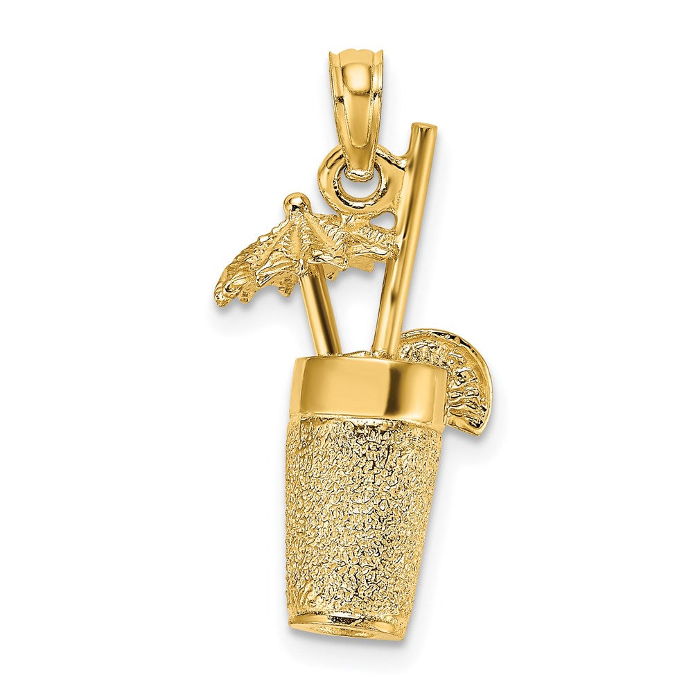 14k Yellow Gold 3-D Textured Cocktail Drink Charm