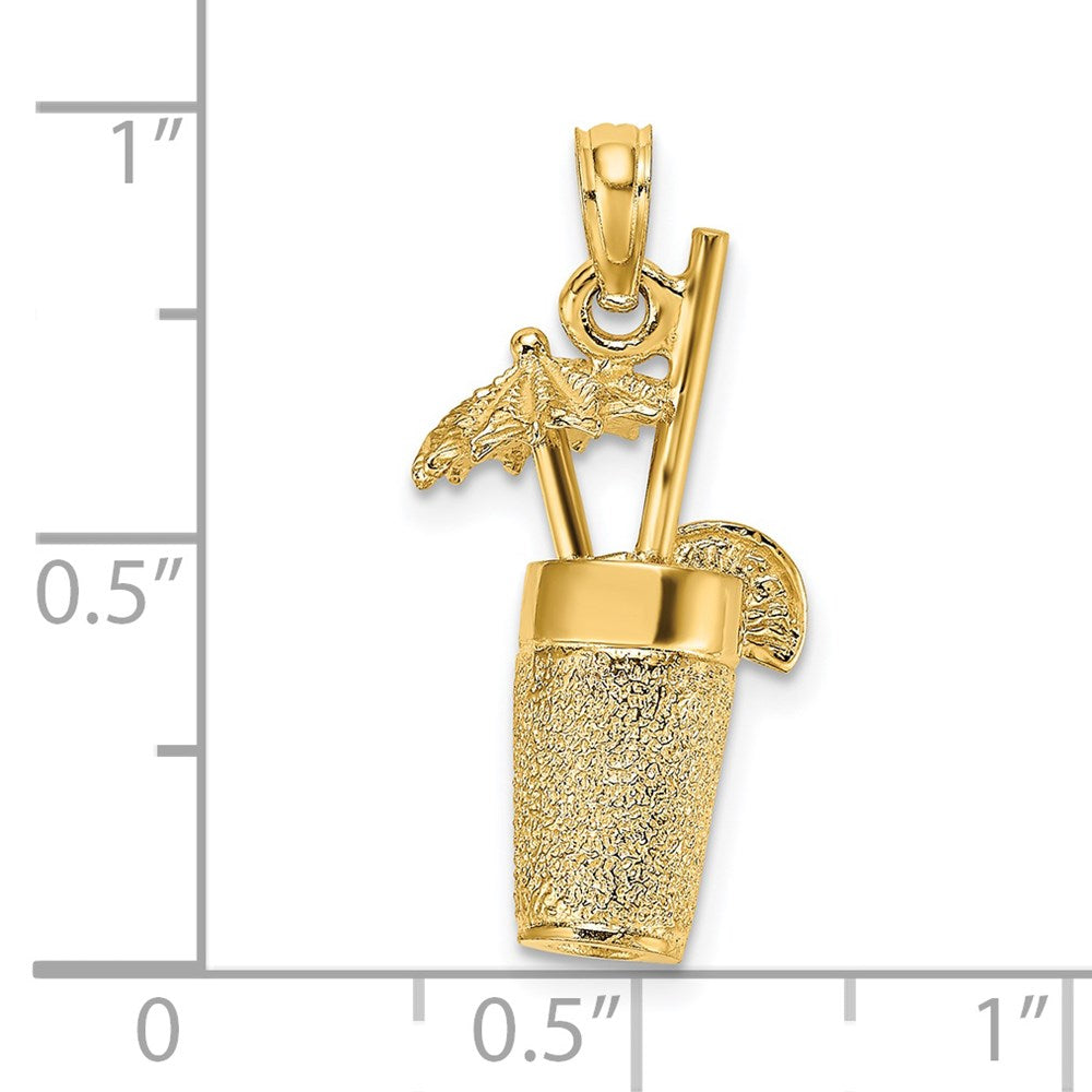 14k Yellow Gold 3-D Textured Cocktail Drink Charm