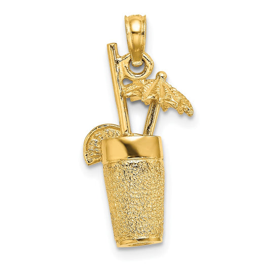 14k Yellow Gold 3-D Textured Cocktail Drink Charm