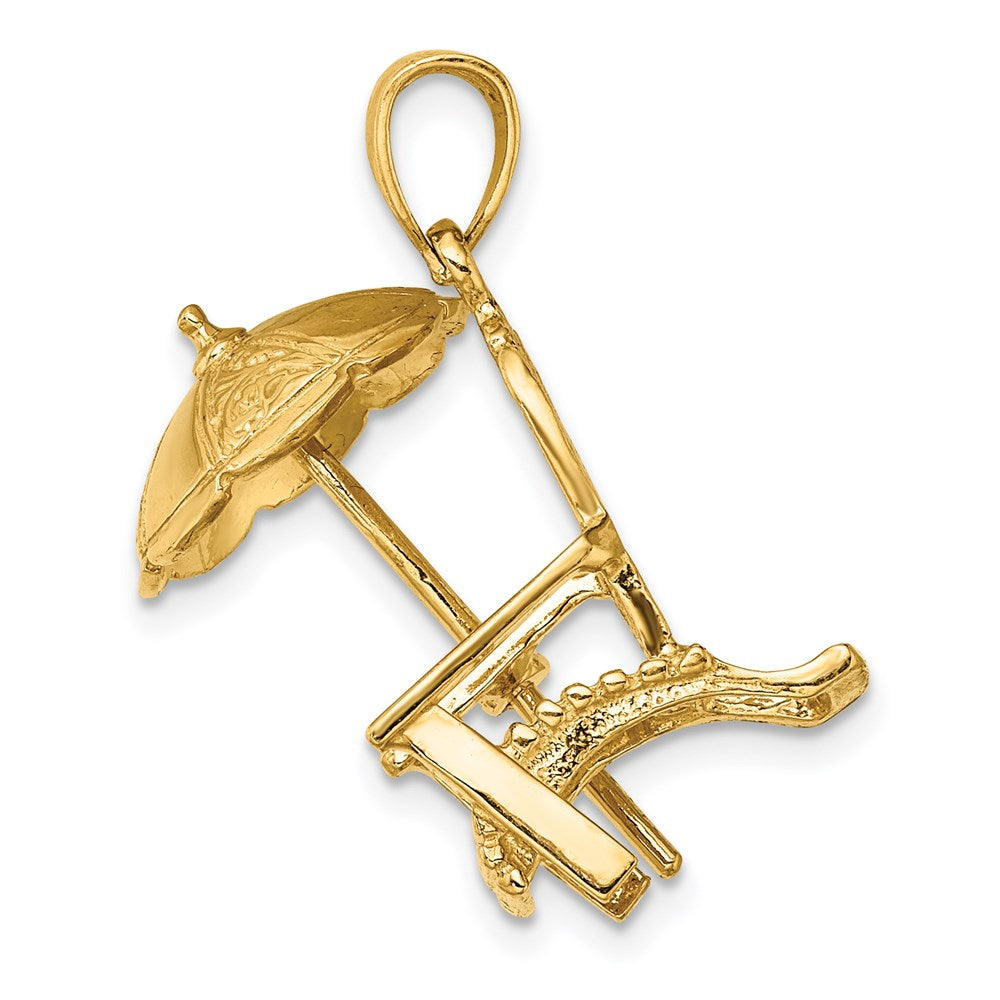 14k Yellow Gold 3-D Beach Chair w/ Umbrella Charm