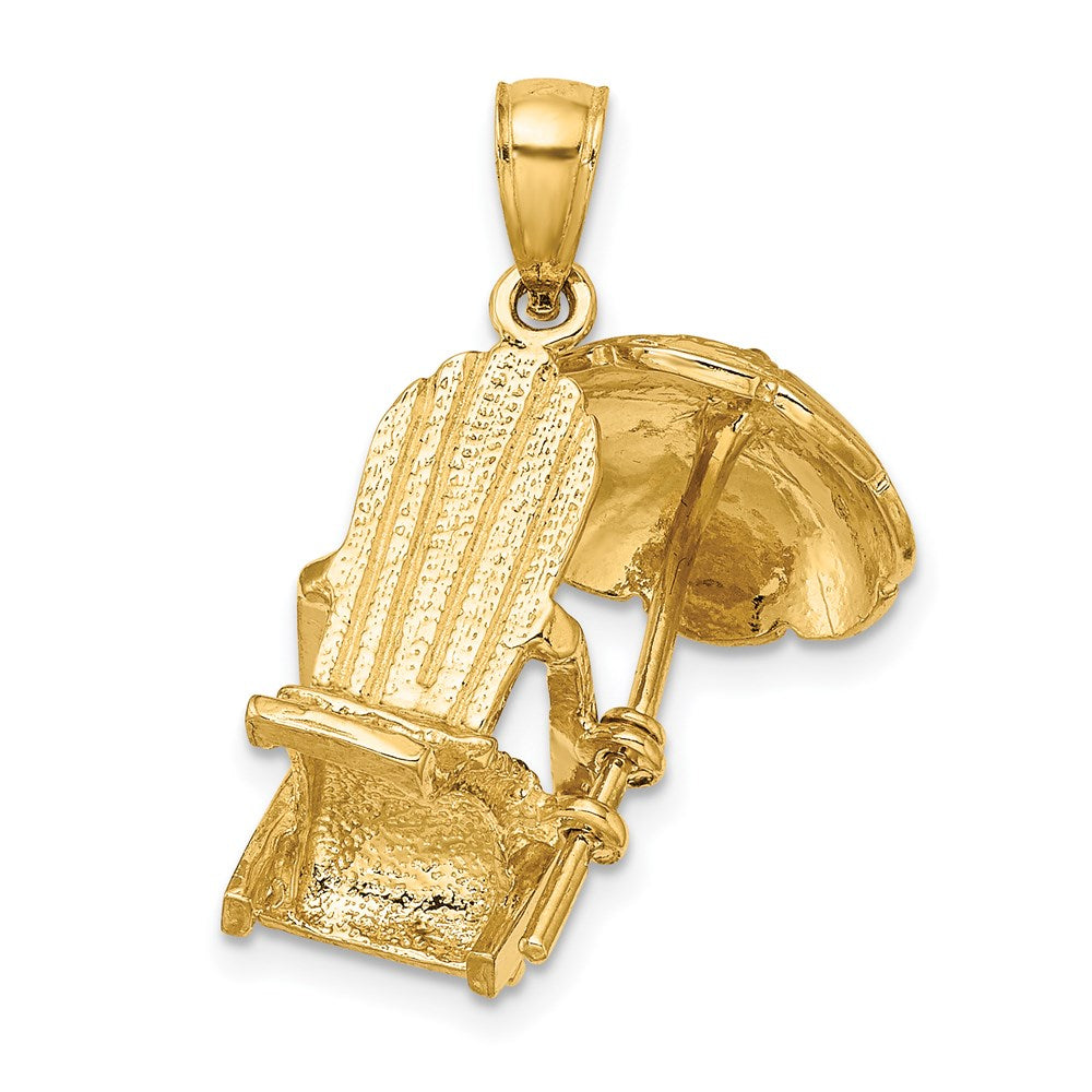 14k Yellow Gold 3-D Beach Chair w/ Umbrella Charm