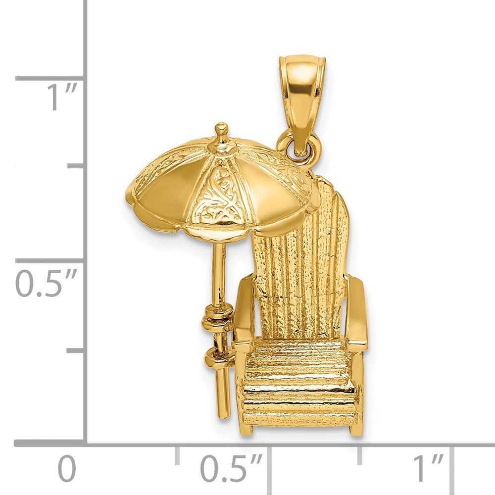 14k Yellow Gold 3-D Beach Chair w/ Umbrella Charm