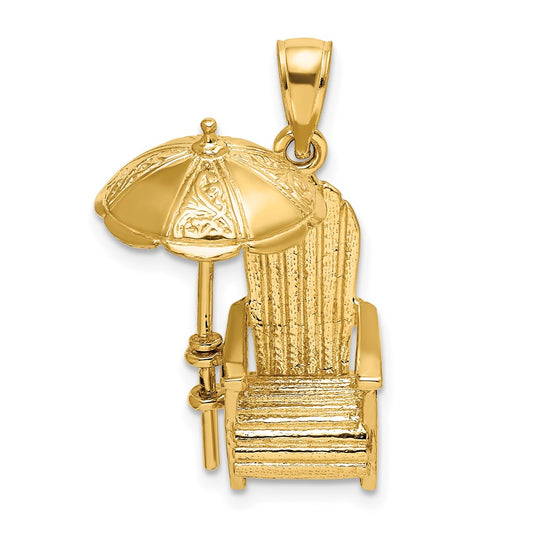 14k Yellow Gold 3-D Beach Chair w/ Umbrella Charm