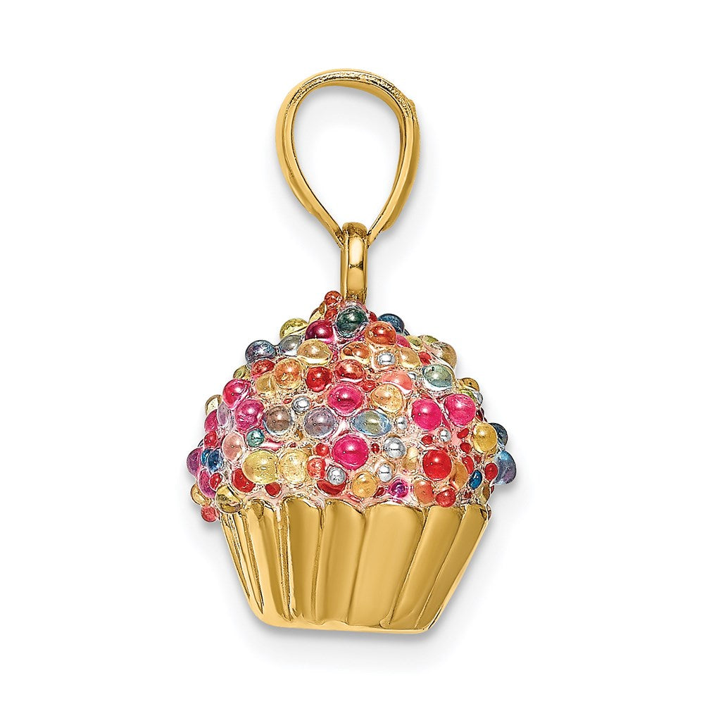 14k Yellow Gold 3-D w/Colored Bead Icing Cupcake Charm