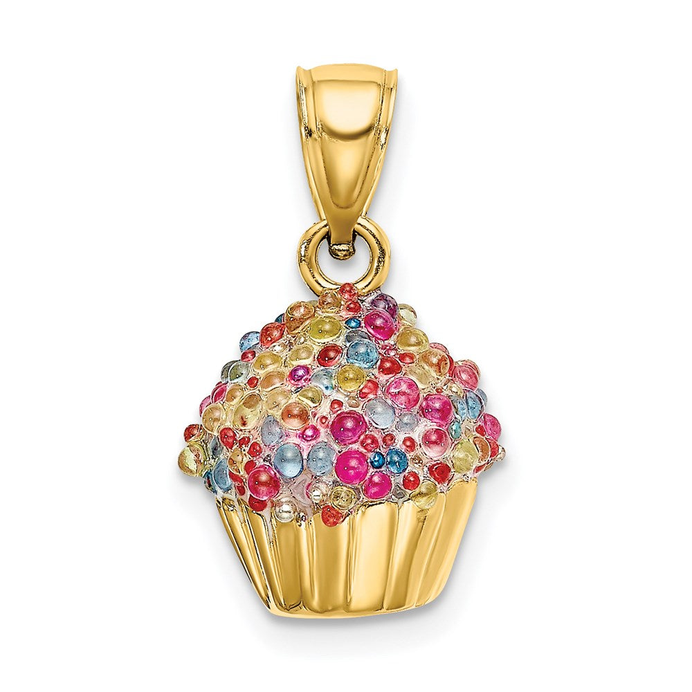 14k Yellow Gold 3-D w/Colored Bead Icing Cupcake Charm