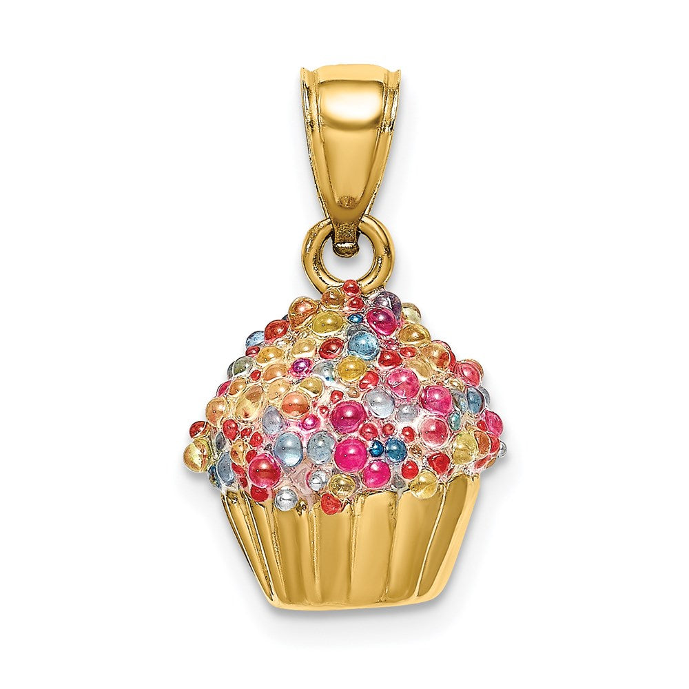 14k Yellow Gold 3-D w/Colored Bead Icing Cupcake Charm