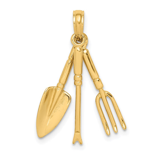 14k Yellow Gold 3-D Moveable Garden Hand Tool Collection Charm